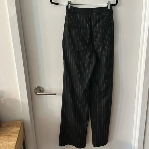 Reformation Alex Pinstriped Mid-Rise Straight-Leg Pants Black